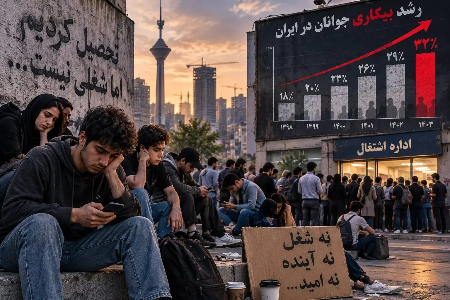 بیکاری جوانان به ۲۳.۴ درصد رسید/ در یکسال ۴۵۰ هزار شاغل جوان کمتر و نزدیک به ۸۰۰ هزار غیرفعال بیشتر/ و مسئولانی که بحران را تماشا می‌کنند